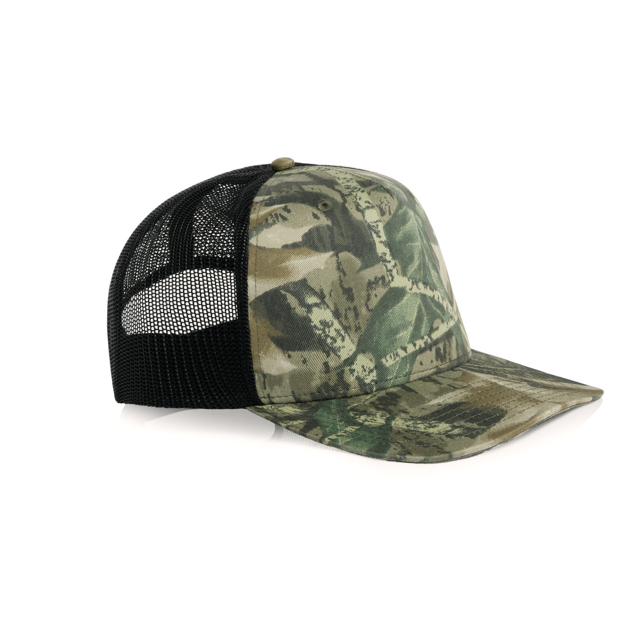 Stock Contrast Camo Trucker – Cap - TREE_CAMO_BLACK - SIDE