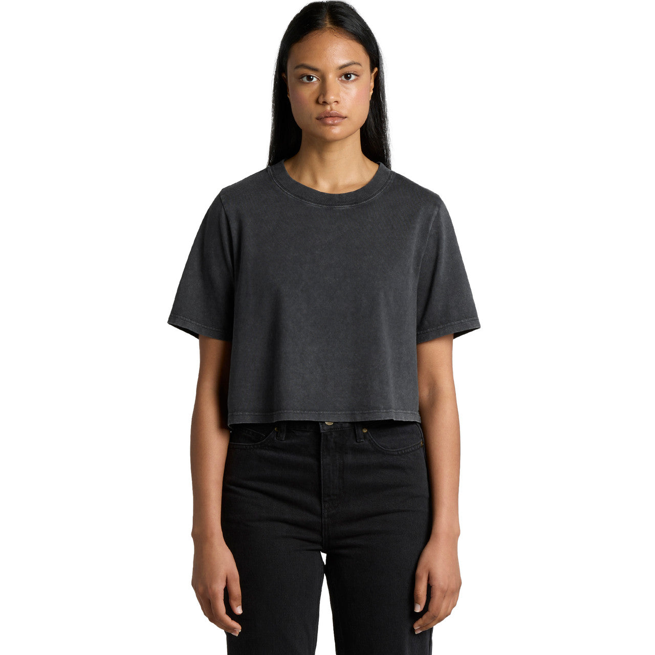 Wo's Stone Wash Heavy Crop – T-Shirt - FRONT